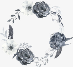 彩黑白波西米亚牡丹花卉剪贴画婚礼请柬设计PS1彩黑素材
