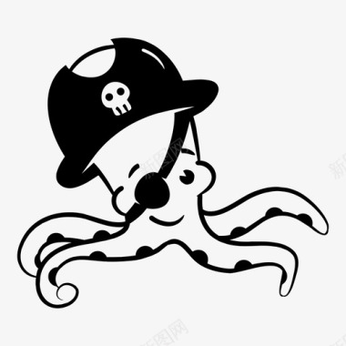 海盗章鱼水手有趣的水生动物图标