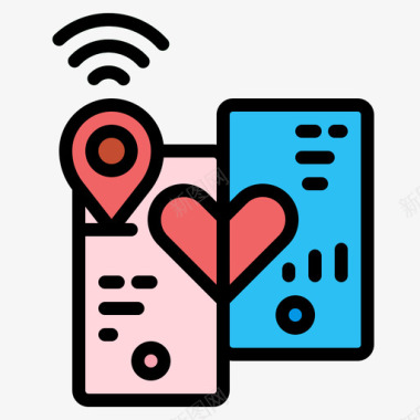 爱情粉色约会应用程序爱情时刻4线性颜色图标