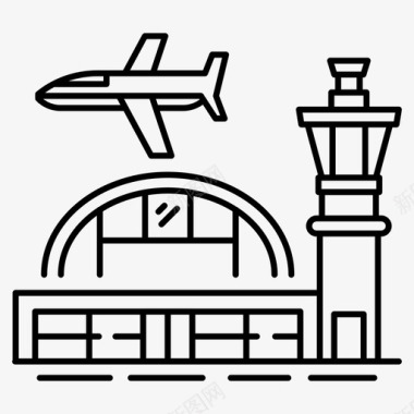 机场跑道室内和建筑线矢量图标图标