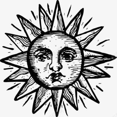 复古太阳手绘中世纪图标