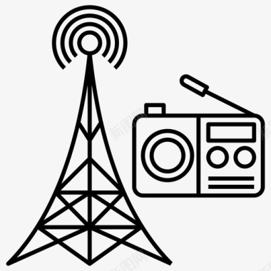 无线网信号广播塔宽带网络通信塔图标