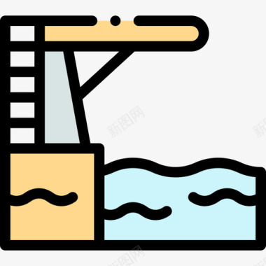 跳水台游泳池35线性颜色图标