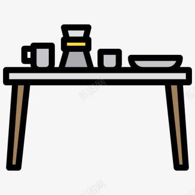 线性装饰咖啡桌家具和装饰2线性颜色图标