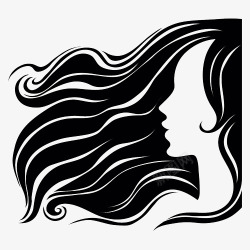 发型长发头发绘画化妆师剪影假发女人时尚黑色黑白视觉素材