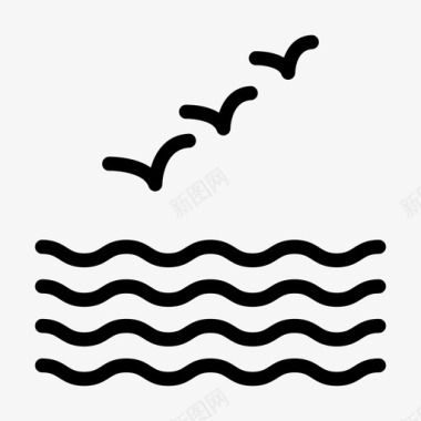 海浪线海浪鸟自然河流图标