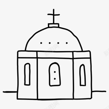 手绘蓝色圆顶教堂希腊手绘图标