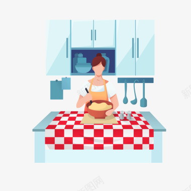 插画烹饪烘焙食物的女士扁平化UI人物图免扣扁平等距插画图标