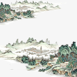 中国古风水墨山水免扣透明插画后期美化PS设计382素材