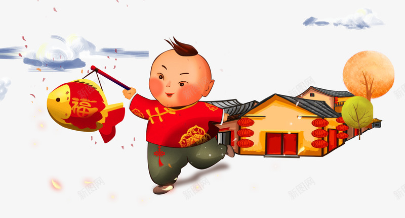 新年庭院小孩插画字体壁纸字体壁纸png免抠素材_88icon https://88icon.com 字体 壁纸 新年 庭院 小孩 插画