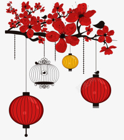 红色灯笼祥瑞画卷中国传统传统动植物壁纸动植物壁纸素材