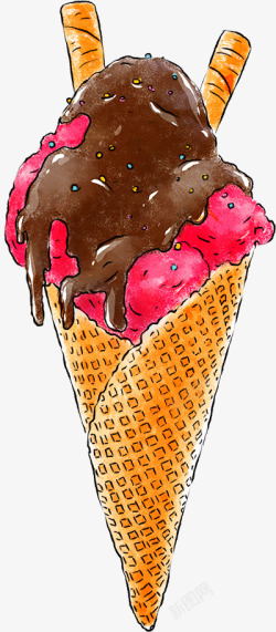 冰淇淋甜筒炎炎夏日水彩图免扣手绘彩绘水彩插画素材