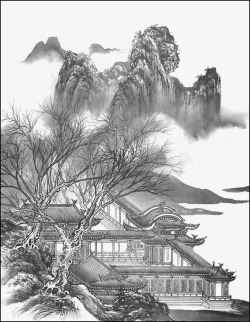 中国古风水墨山水免扣透明插画后期美化PS设计199素材