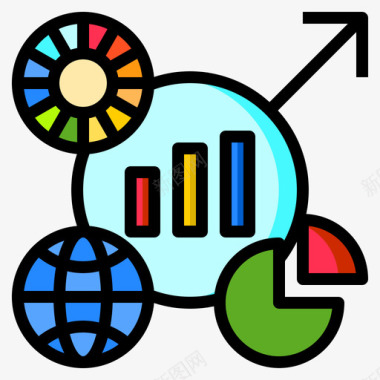 数据分析矢量插画数据分析数字营销197线性颜色图标