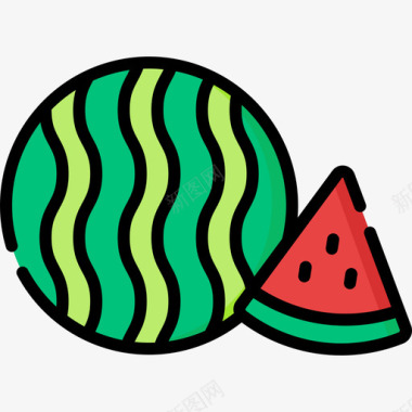 采摘西瓜西瓜夏季食品和饮料12线颜色图标