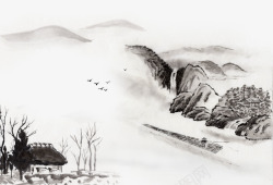 中国古风水墨山水免扣透明插画后期美化PS设计188素材