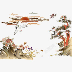 中国古风水墨山水免扣透明插画后期美化PS设计426素材