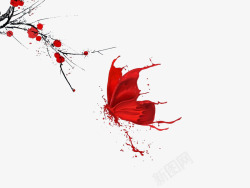 好图红色蝴蝶写意红梅水彩泼墨动植物壁纸绘画好图收集一切高清图片
