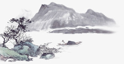中国古风水墨山水免扣透明插画后期美化PS设计187素材