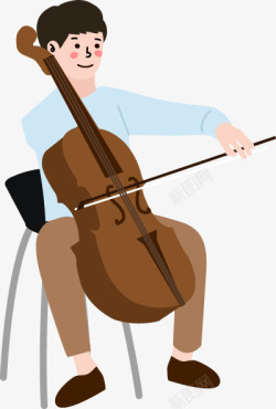 拉大提琴的男士图免扣扁平等距插画人物合辑素材