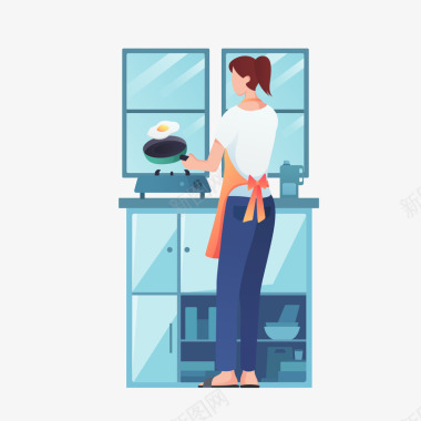 免抠图PNG烹饪烘焙食物的女士扁平化UI人物图免扣扁平等距插画图标