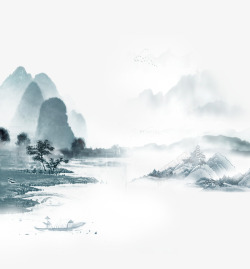中国古风水墨山水免扣透明插画后期美化PS设计192素材