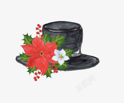 黑色礼帽红色花卉圣诞装饰壁纸装饰壁纸素材