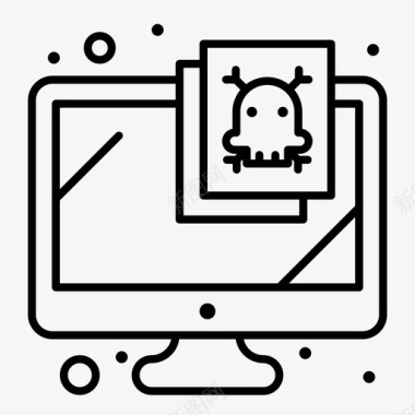 安全黑线框电脑监视器安全图标