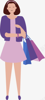 女人时间购物的女人扁平ui人物图免扣扁平等距插画人物合辑图标