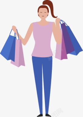 购物任务购物的女人扁平ui人物图免扣扁平等距插画人物合辑图标