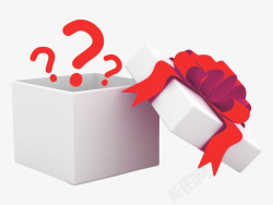 01208一个白色的礼品盒记着红色的丝带S气球彩带素材