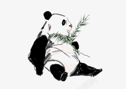 熊猫吃竹子水墨画素材