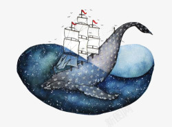 水彩手绘童话海洋鲸鱼卡通装饰PS透明高清106水彩素材