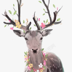 水彩手绘梦幻麋鹿小鹿免扣透明161水彩手绘梦幻麋鹿素材