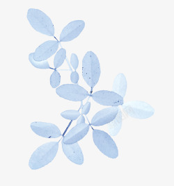 蓝色树叶水彩画素材