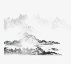 中国古风水墨山水免扣透明插画后期美化PS设计38中素材