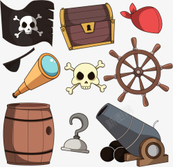 手绘各种海盗图透明图层船舵船锚大刀海盗藏宝地图海盗素材