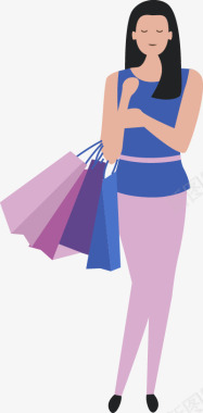 购物购物的女人扁平ui人物图免扣扁平等距插画人物合辑图标