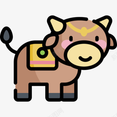 牛耕田牛印度76线形颜色图标