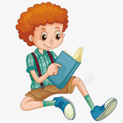 看书中的外国小男孩儿童阅读图书素材