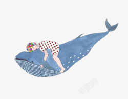 水彩手绘童话海洋鲸鱼卡通装饰PS透明高清79水彩手素材
