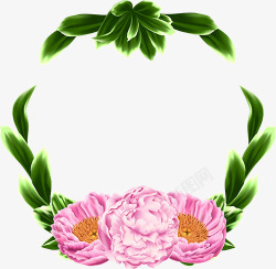 红牡丹花环图免扣花卉花瓣绿叶彩带等花卉玫瑰花植物花素材