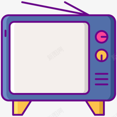 电视监视器80年代怀旧线条色彩图标