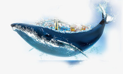 水彩手绘童话海洋鲸鱼卡通装饰PS透明高清34水彩手素材