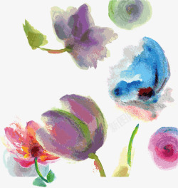 中国古风水墨花手绘水彩植物花卉装饰透明ps385中素材