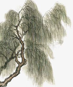中国古风水墨柳树柳枝透明后期美化装饰设计27中国古素材