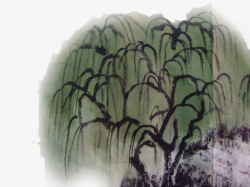 中国古风水墨柳树柳枝透明后期美化装饰设计133中国素材