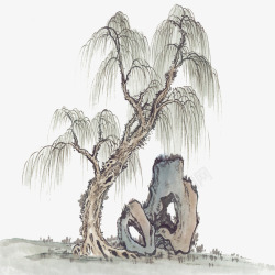 中国古风水墨柳树柳枝透明后期美化装饰设计5中国古风素材
