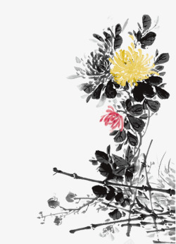 中国古风水墨花手绘水彩植物花卉装饰透明ps5中国古素材