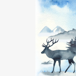 蓝色水彩冬季植物动物剪贴画装饰免扣图案46蓝色水彩素材